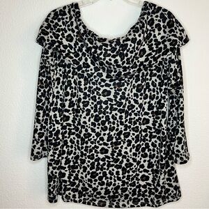 Loft Off the Shoulder Large Long Sleeve Animal Print Leopard Flowy Shirt Sweater